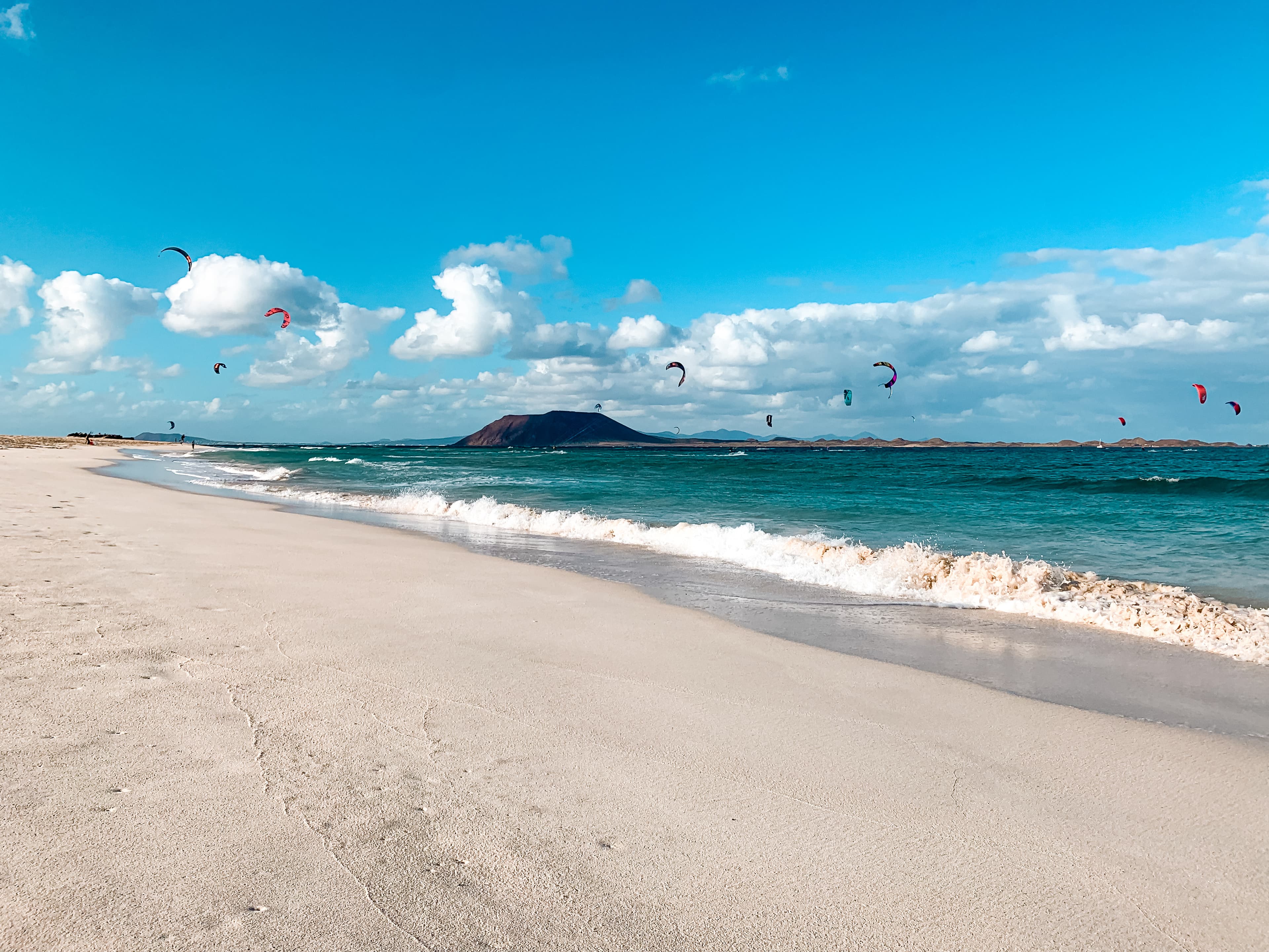Kite surfers at Flag Beach, Fuerteventura